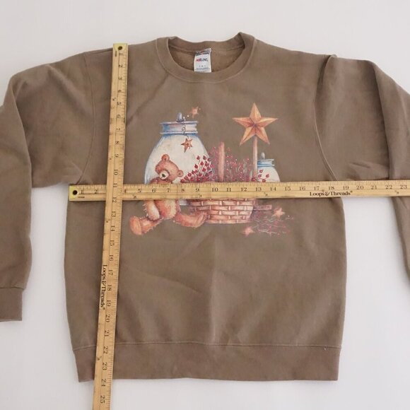 Vintage Jerzees Brown Teddy Bear Basket Vase Cotton Blend Crewneck Sweater S - Picture 4 of 12
